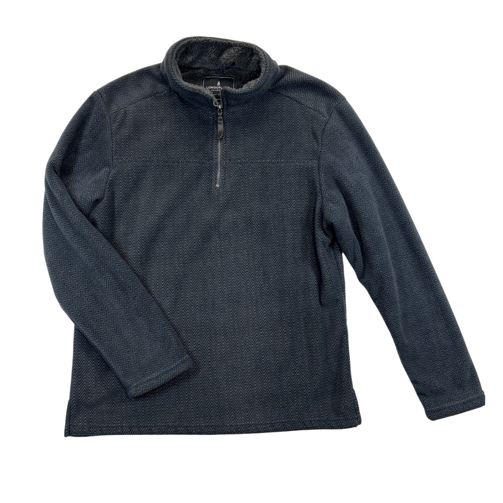 London Fog Pullover Men's XL Blue Gray‎ Sherpa Lined Super Soft Quarter Zip